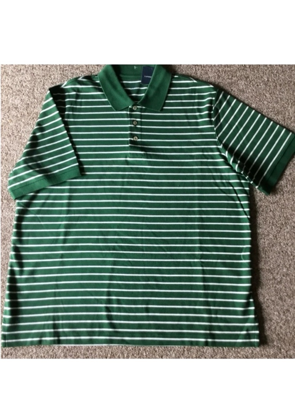 Lands' End Men’s XL Pima Cotton Polo Shirt Green White Striped Golf Polo NWT - Picture 2 of 7